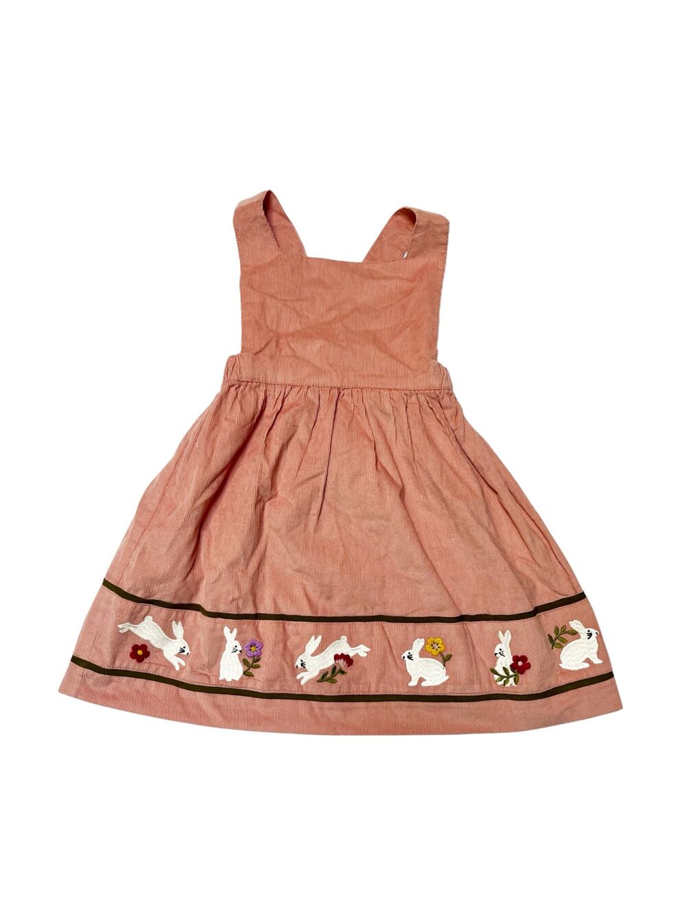 NWT Mini Boden Corduroy Bunny Appliqué Pinafore Dress Size 18-24 months
